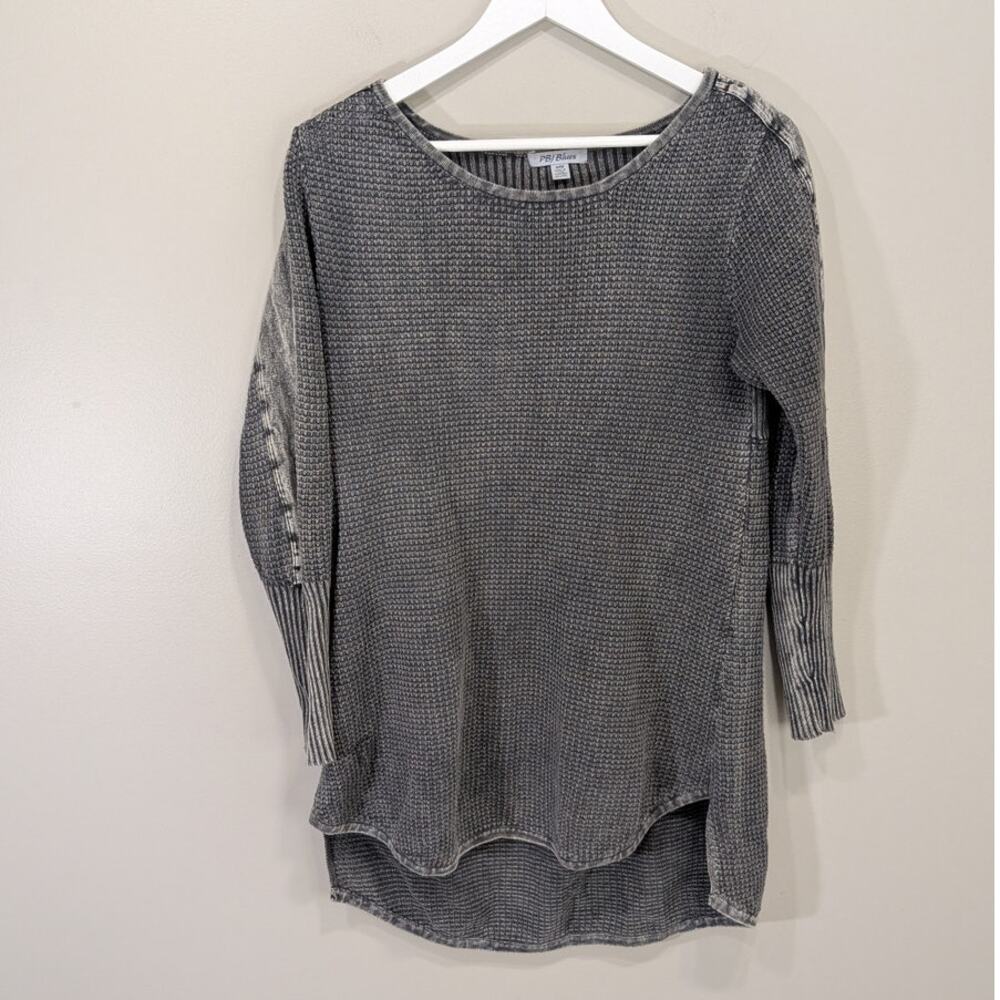 PBJ Blues Gray Waffle Knit Tunic Shirt High Lo Grunge Y2K Slouchy Boho - Size M